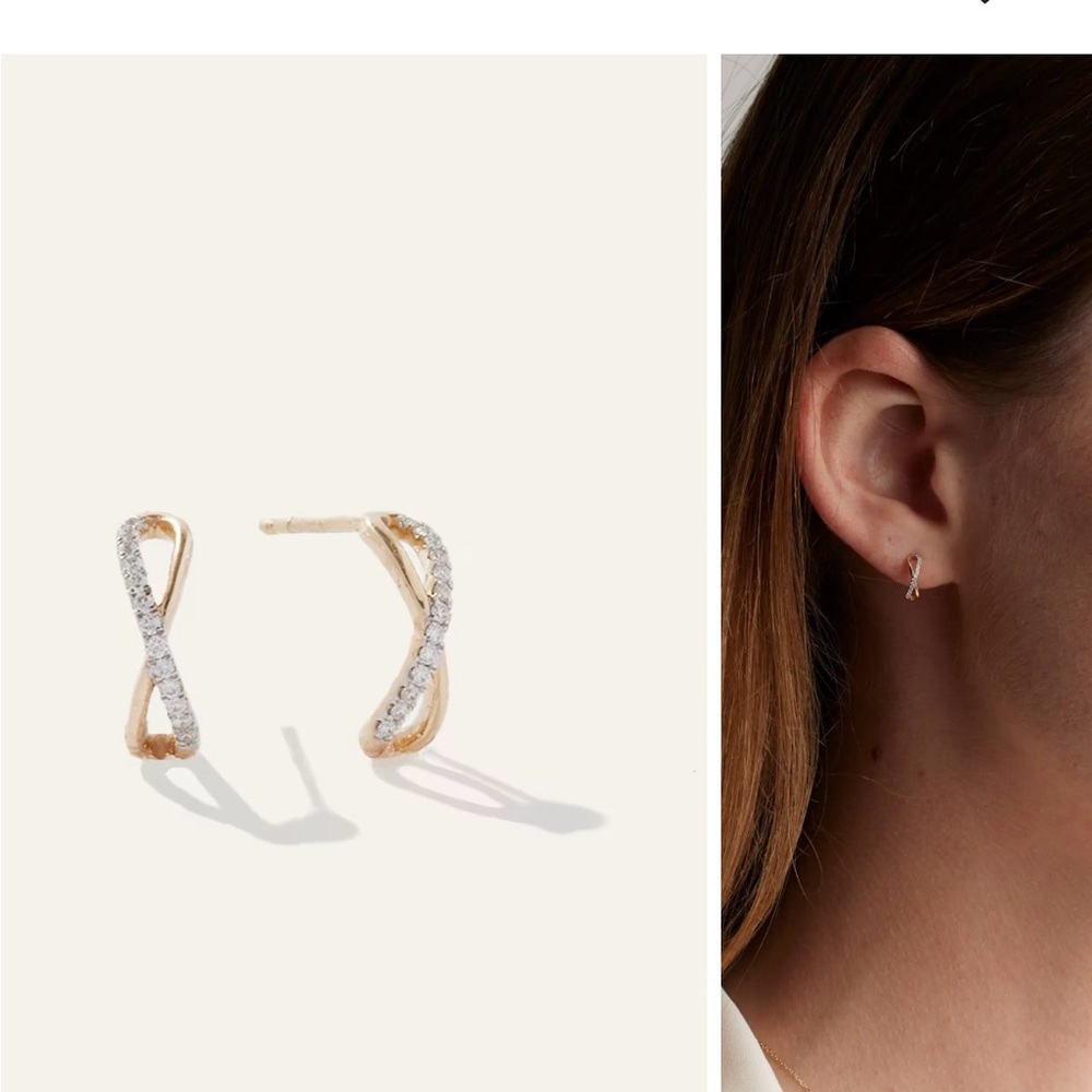 Quince NWT 14K Gold and Pave Diamond Infiniti Earrings